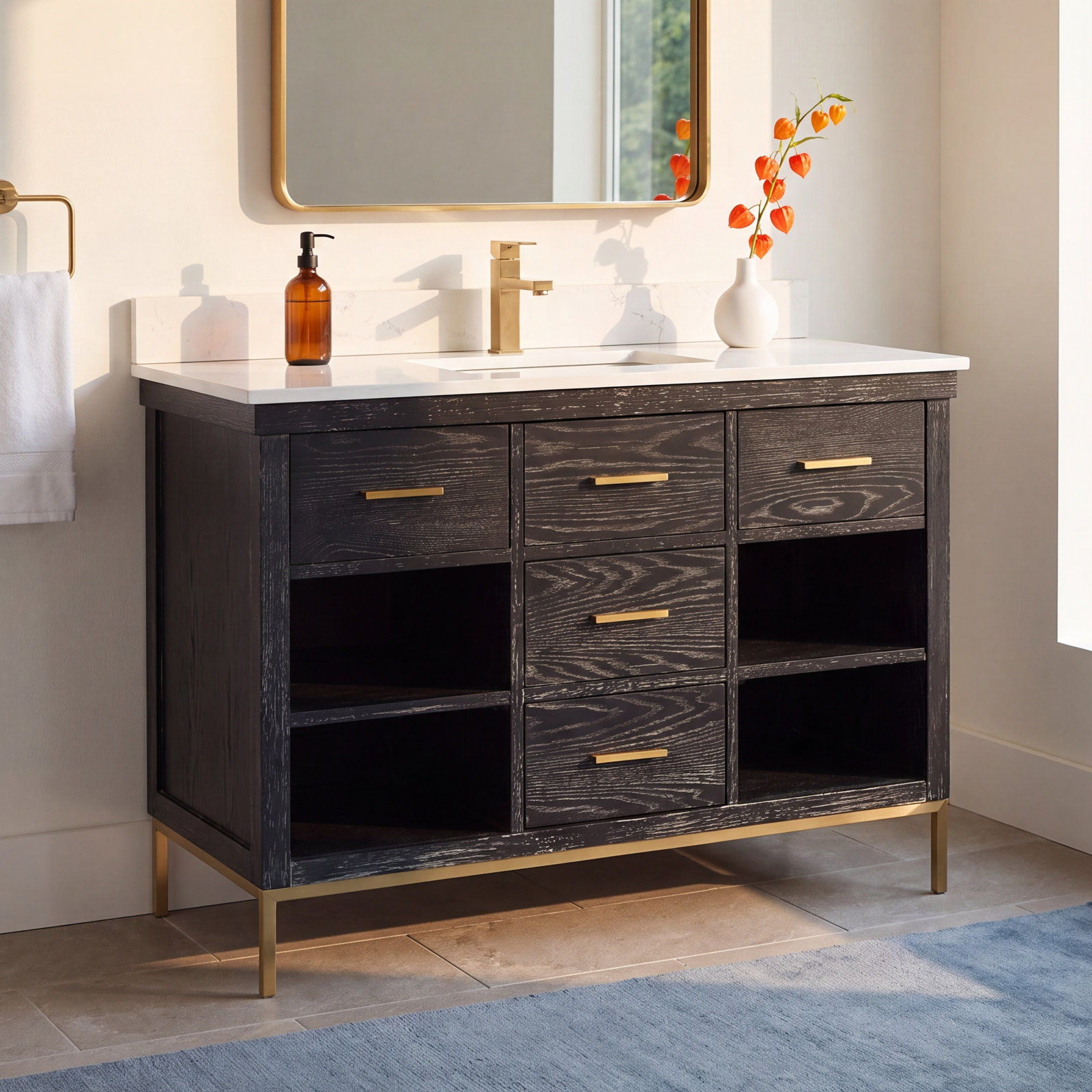Kesia 48'' Single Bathroom Vanity, Black, Gold