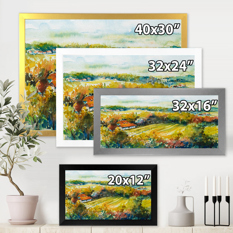 Paysage d'automne champêtre - Peinture sur toile, Toile blanche encadrée, H 24 po x l 32 po x 1,5 po