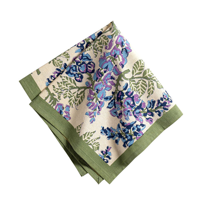 Wisteria 100% Cotton Floral Square Napkin, Blue/Green