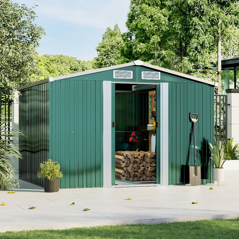Metal Tool Shed with Pitched Roof – Dark Green
