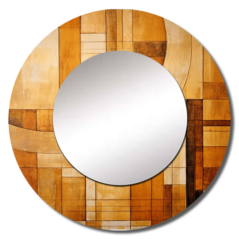 Bronze brillant Symetry II - miroir mural à formes abstraites, miroir décoratif rond moderne, impression d'art en métal
