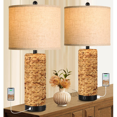 Lampe de table en rotin USB