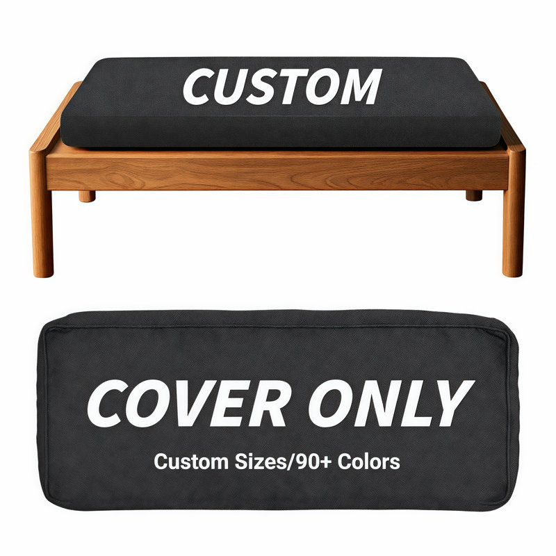 10''H Custom Size Cushion Cover, Replaceable Bench Cushion/Chair Cushion Cover, Black, 108" W x 22" D