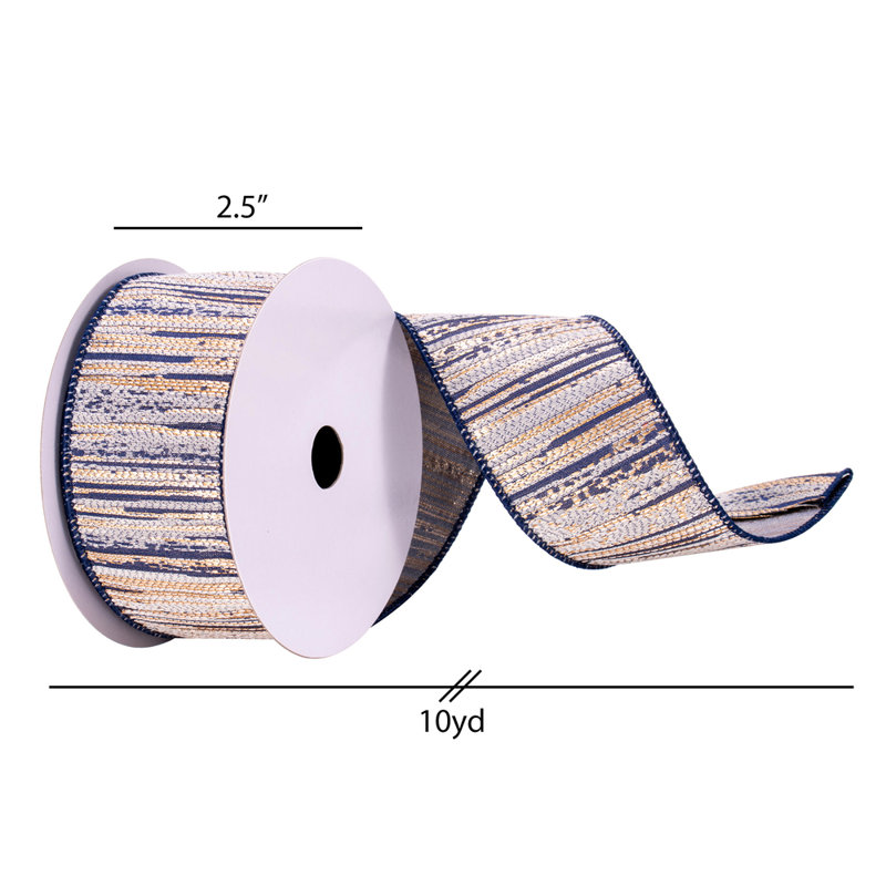 Ruban à rayures bleu marine, crème et champagne 2,5 "x 10 verges The Holiday Aisle®