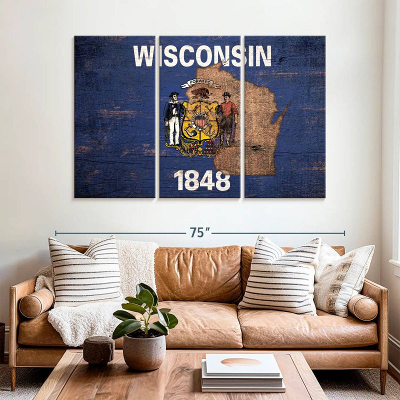 Borges State Map Over Wisconsin Flag, 42" H x 65" W