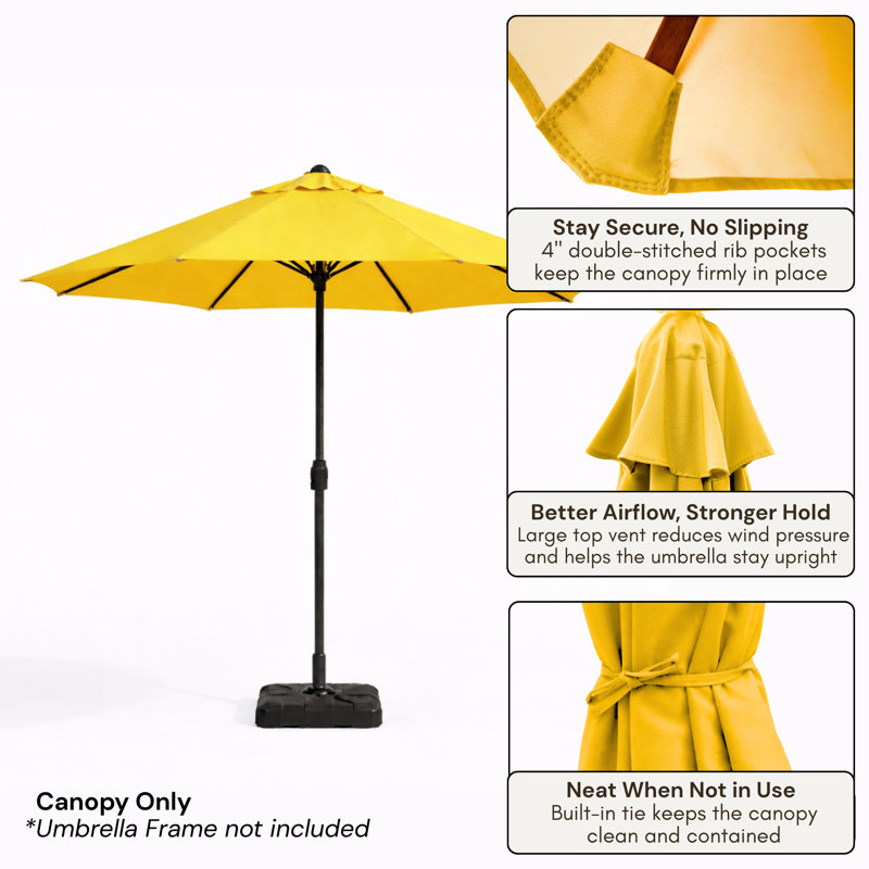 Auvent de remplacement pour parasol rond 9 '8 baleines en oléfine jaune, Jaune