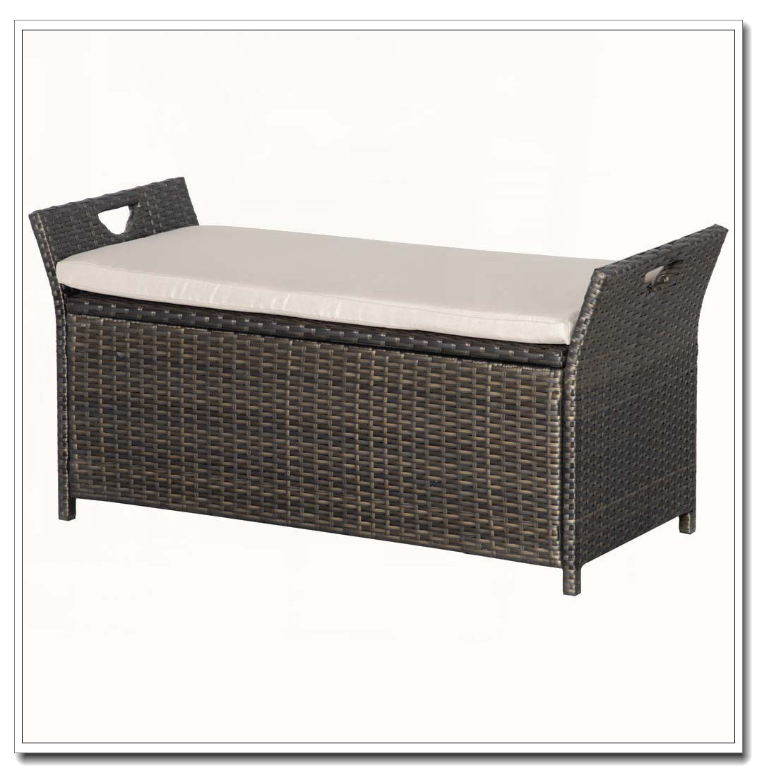 Picture of Bay Isle Home™ Outdoor Patio Wicker Storage Bench | Wayfair