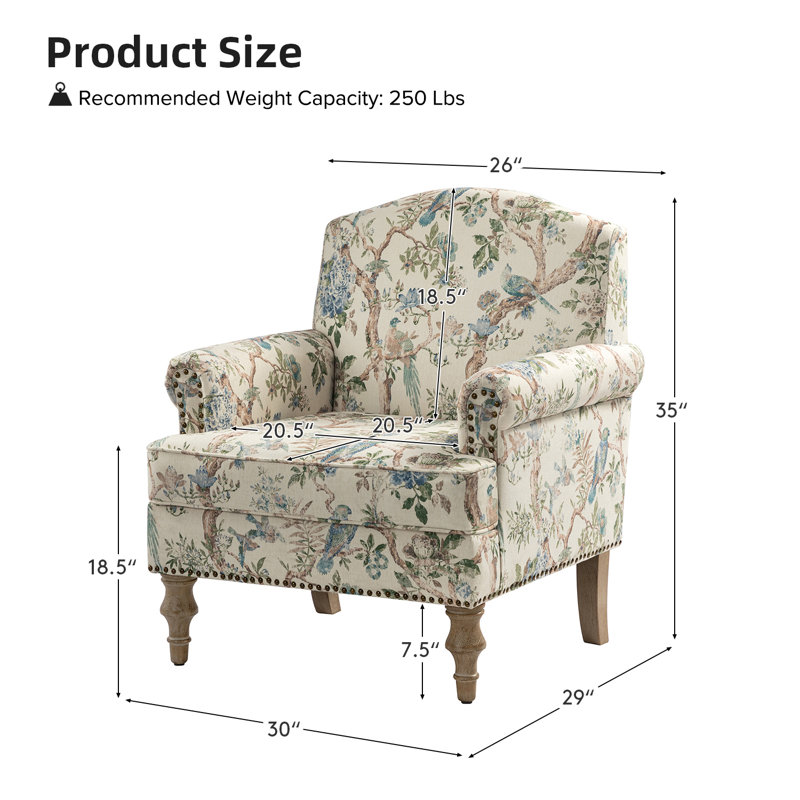 Fauteuil rembourré 30 po Mooresville, Polyester oiseau