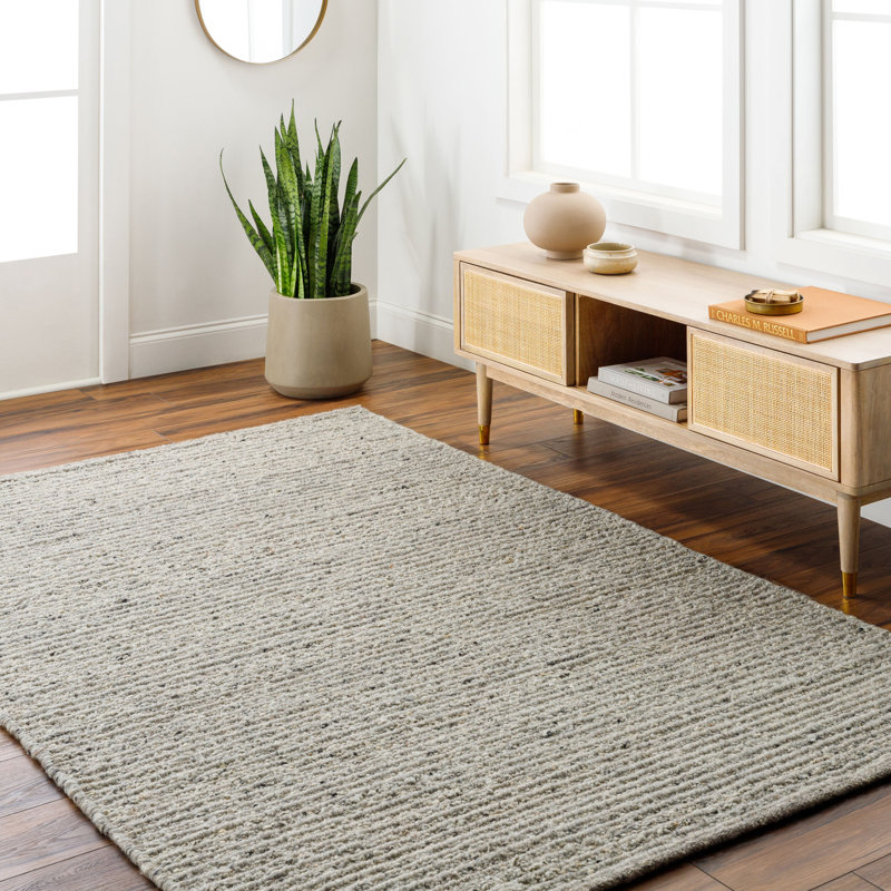 Tapis gris en laine tissé à plat Joly, Rectangle 6 pi x 9 pi, Gris