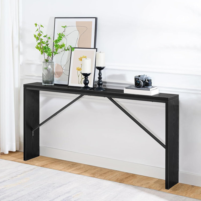 Black Wood and Metal Industrial Console Table, 62.2"
