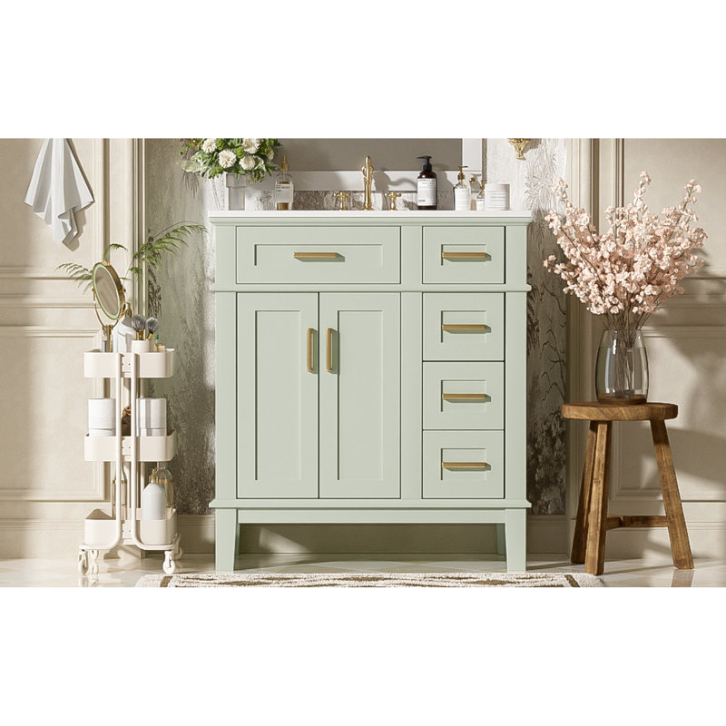 Compact Ceramic Vanity Solid Wood Modern Design For Small Bathrooms