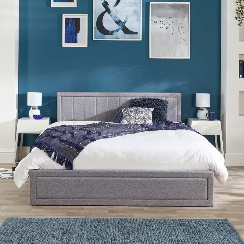 Begic Fabric Upholstered Storage Ottoman Bed, Grey, Double (4'6)