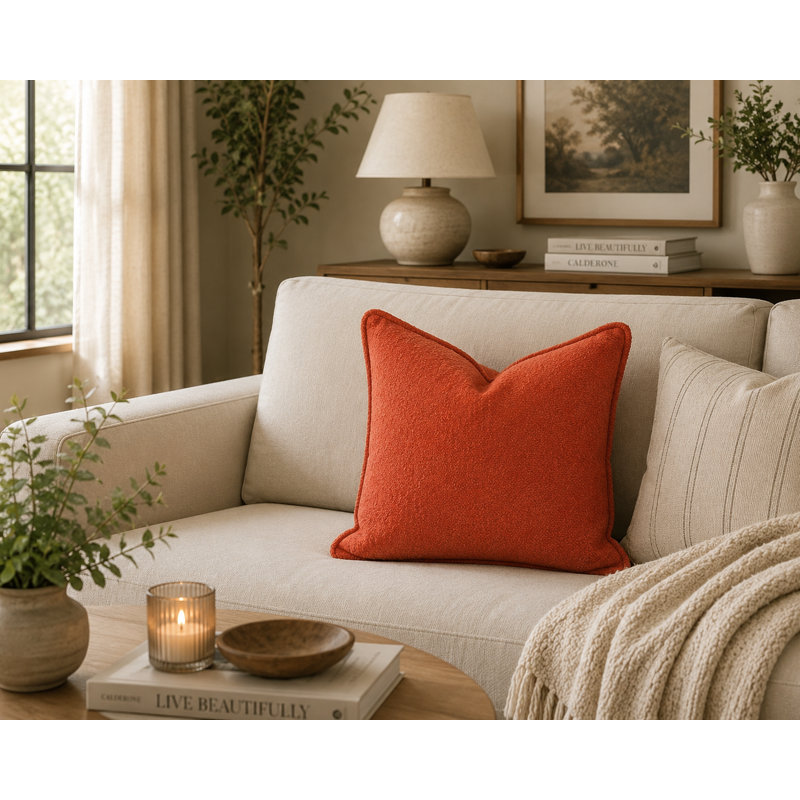 Coussin corail d'Alicante, Carré H 20 po x l 20 po, Orange