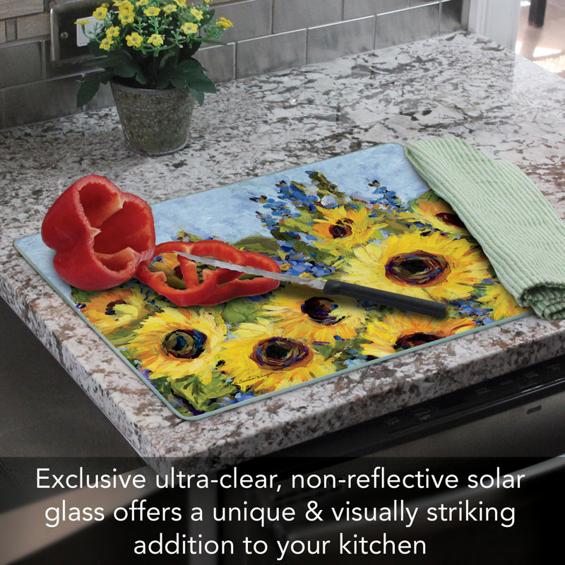 Sunflower Art Tempered Glass Rectangular Cutting Board