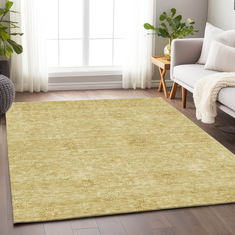 Tapis doré Prisco lavable à la machine de qualité supérieure, Rectangle 10 pi x 14 pi