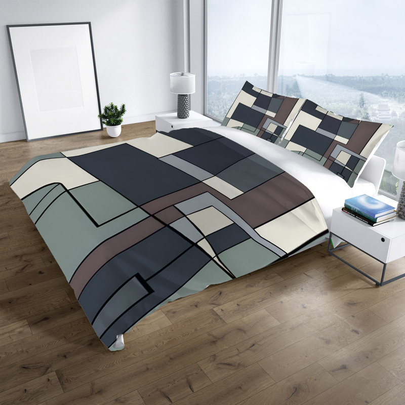 Polyester Abstract Duvet Cover, King Duvet Cover + 2 King Shams