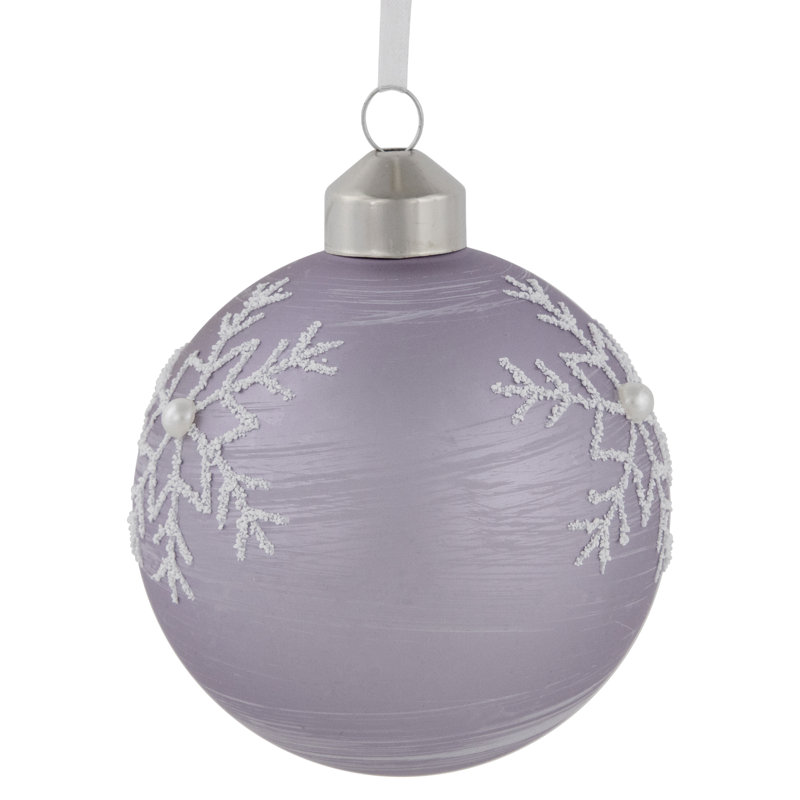 Ornements de Noël en forme de boule de verre mauve 3ct avec flocons de neige 3 po