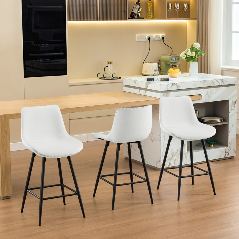 Tabouret de comptoir moderne en similicuir, Tabouret de comptoir (siège d'une hauteur de 24 p, 3, Blanc