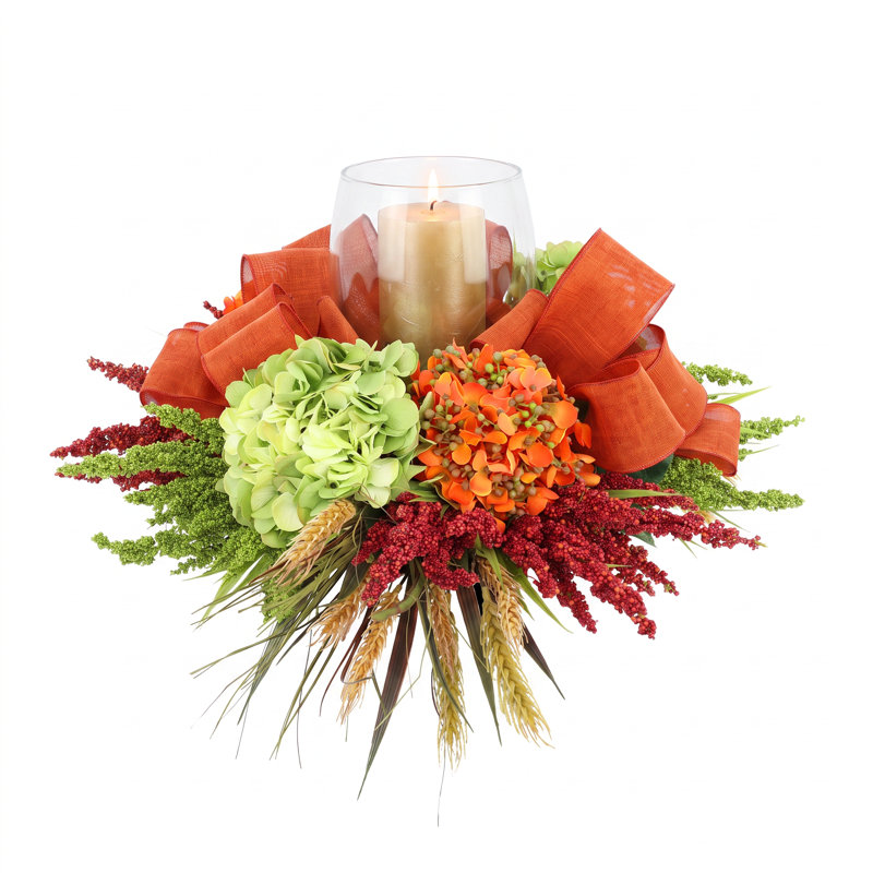 Harvest Hydrangea Fall Centerpiece with Candleholder
