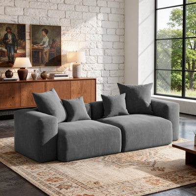 Boneless 2-Piece Upholstered Corduroy Modular Sectional Sofa – Fully Compressed, No Assembly Required