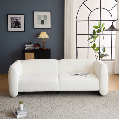 83 - Inch White 3 Seater Boucle Wave Design For Living, Bedroom, Office Spaces Soft Surface, Frame