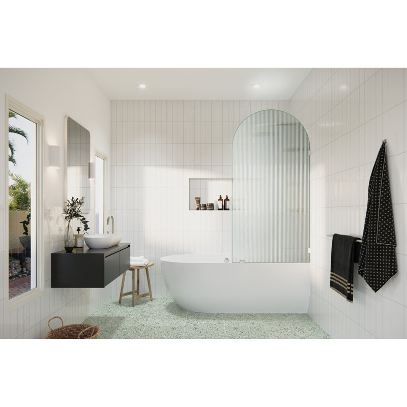 Maven 34 in. x 66.75 in. Frameless Arched Fluted Single Fixed Bath Panel, Brushed Nickel