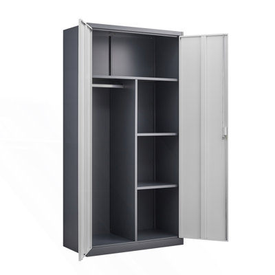 Garde-robe en métal de grande capacité avec tringle et compartiments