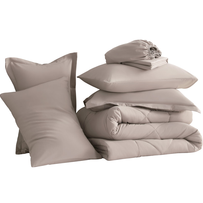 Ensemble de literie pour très grand lit 7 pièces doux et respirant, King (7 Pieces), Taupe