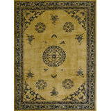 Antique Room Size Peking Chinese Floral Medallion Pattern Hand Knotted Rug