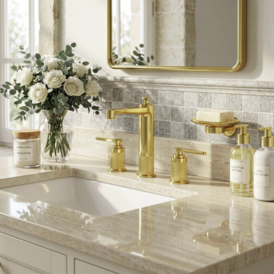 Solid Brass 2-Handle Bathroom Faucet with Detachable Aerator, Polished Gold Retro 3-Hole Vanity Sink Faucet