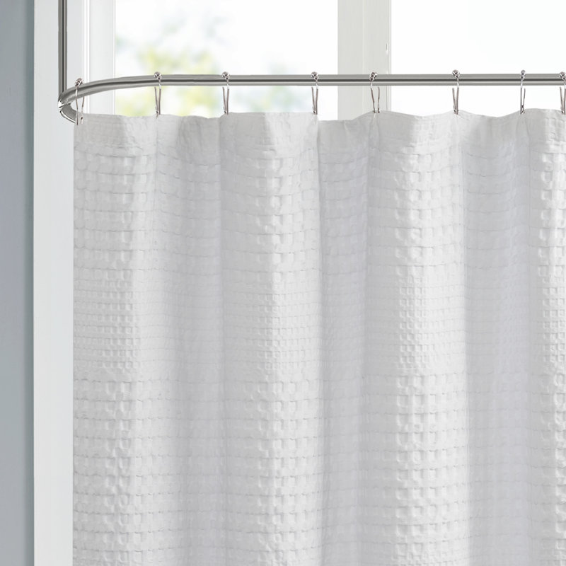 Arlo Waffle Textured Solid Shower Curtain, White