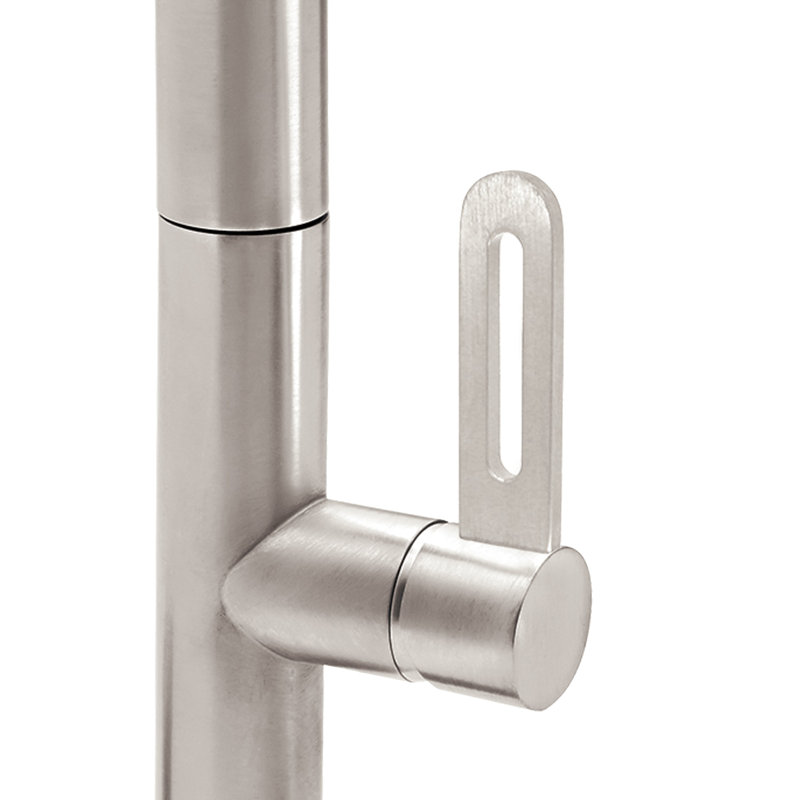 Pull-Down Kitchen Faucet With Button Sprayer - Low Arc Spout, Satin Nickel, Black Stick
