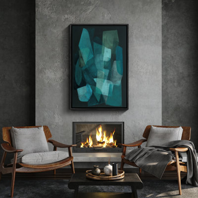 Teal Abstract Geometric Shapes Dark Background Modern Contemporary Elegant Framed Print Wall Art