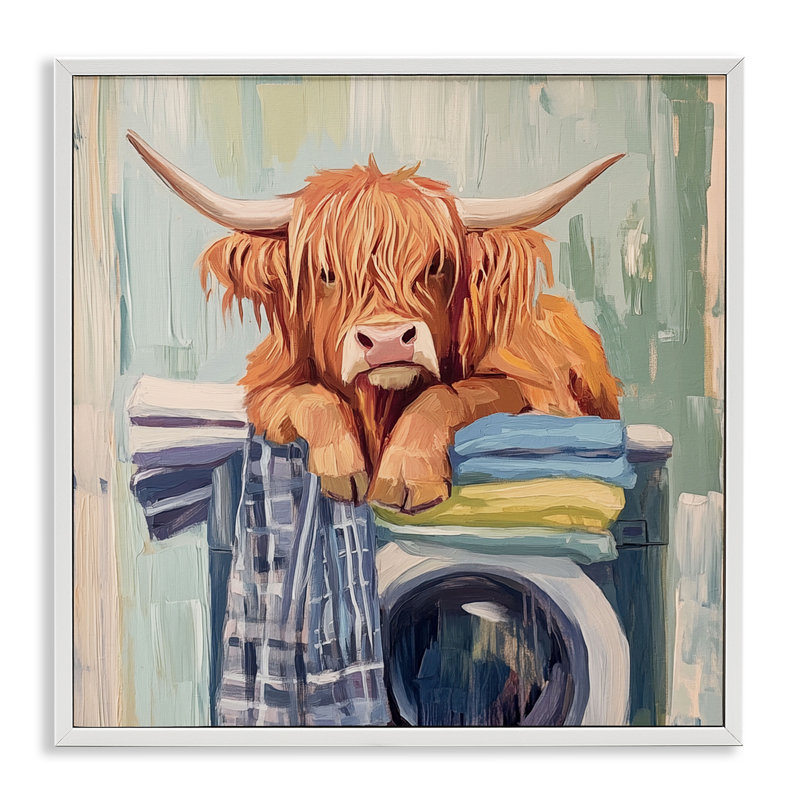 Giclée encadrée «Vache fatiguée» par Nina Blue, H 12 po x l 12 po, Estampe numérique encadrée blanc bord de mer