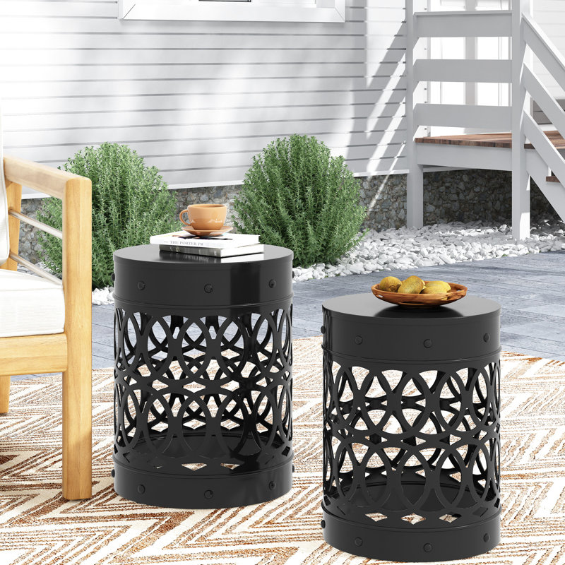 Black Outdoor Metal Side Table - Modern End With Rustproof Powder-Coated Frame, No Assembly For Living Room & Patio Iron Assembly, Various Spaces