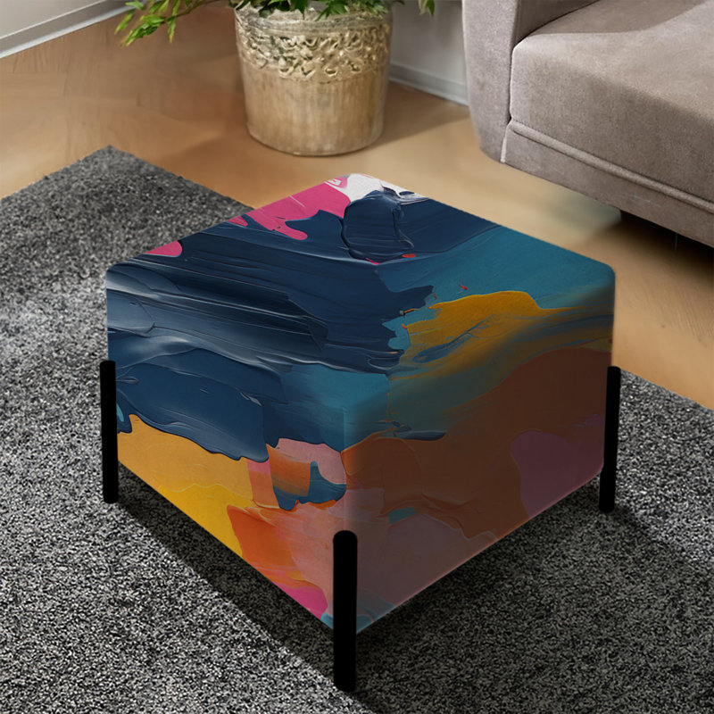 Synergy bleu et rose brossé - repose-pieds carré abstrait