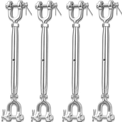 Tootaci 4-Pack 1/4 in. 304 Stainless Steel Jaw/Jaw Turnbuckles, 8.07–12.1 in. Adjustable, 1,600 lb WLL for Shade Sails and Wire Rope