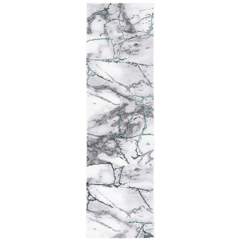 John-Paul Craft Performance Abstract Rug, Runner 2'3" x 12', Grey/Green
