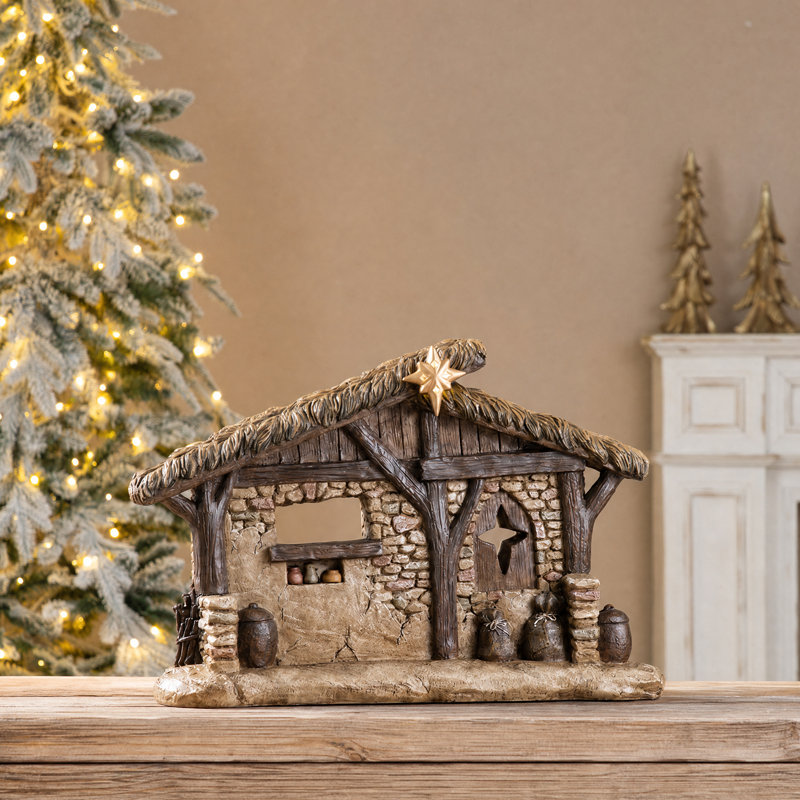 14.5"H Lighted Resin Nativity Scene Stable Creche