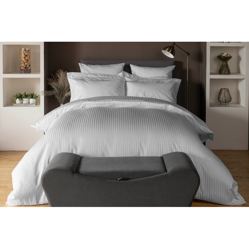 Plain Dye 540 TC Egyptian-Quality Cotton Cotton Striped Duvet Cover Set with Pillowcases Included, Platinum