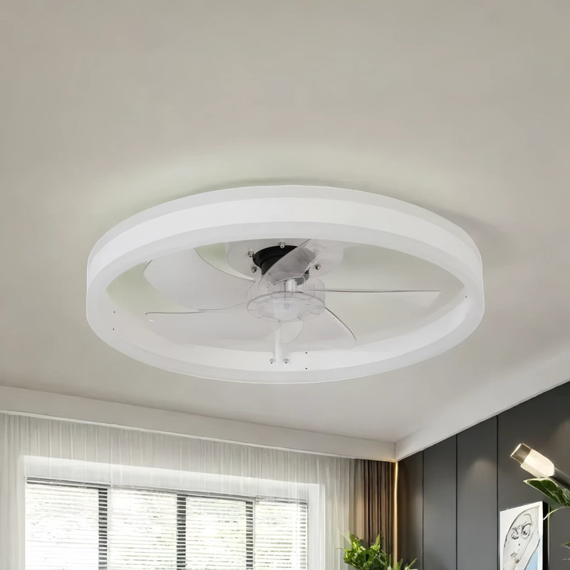 Integrated LED Low Profile Ceiling Fan With Dimmable Light - 5-Speed Remote Control & 1/2-Hour Timer - Black Smoke Ash Blades - Energy Efficient DC Motor