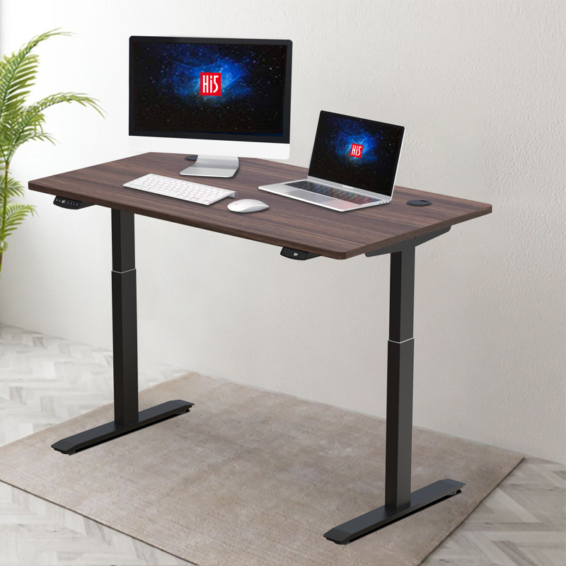 Aden Adjustable Metal Base Standing Desk, Brown/Black