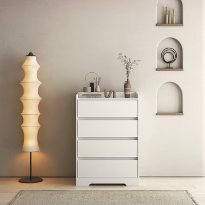4 Drawer Dresser, Chest Of Drawers Without Handle Dresser For Bedroom 100% Waterproof, Modern Wooden Cabinet With Sturdy Frame For Living Room, Entryway, Bedroom, Hallway, Office