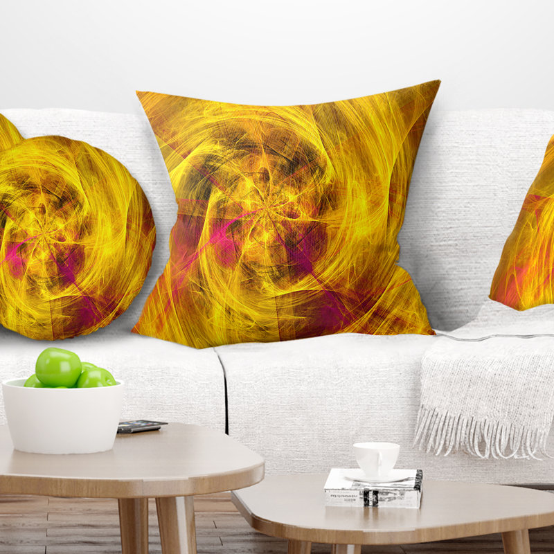 Mystic Golden Fractal - coussin imprimé abstrait, 16 po x 1 po, Coussin décoratif