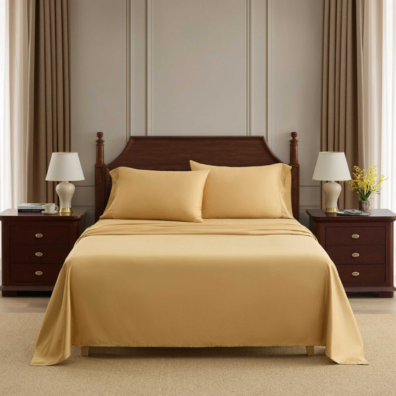 Ensemble de draps en coton massif Martha By Martha Stewart, King Sheet Set with 2 Pillowcase, Doré