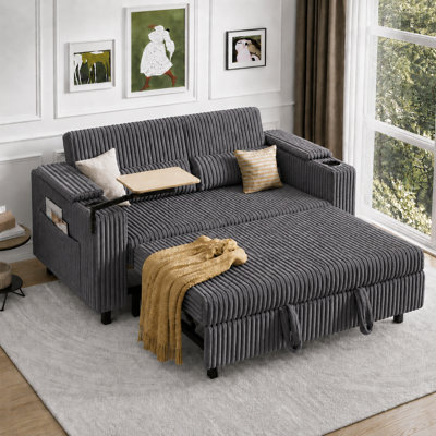  Clayton 58" Convertible Sleeper Sofa with Adjustable Back, USB, Storage, Side Table & Cup Holders