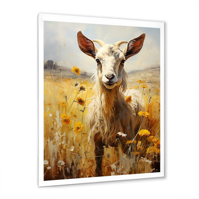 Mignon portrait de chèvre dans un pré III sur toile, H 20 po x l 12 po x P 1 po, Cadre photo blanc