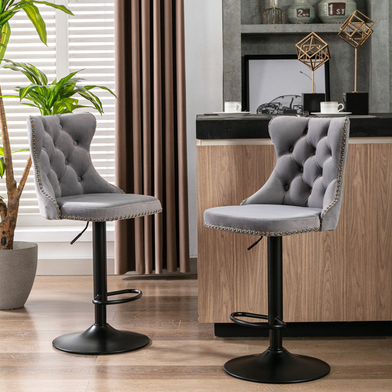 Julias Upholstered Adjustable Height Counter Stool, Gray/Black