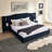 Upholstered Bed Frame With Velvet Fabric, Vertical Stripe Design With Buttons Around Platform Bed With Headboard, Solid Frame & Bedside Table - No Box Spring Needed-1274496715-1274496759