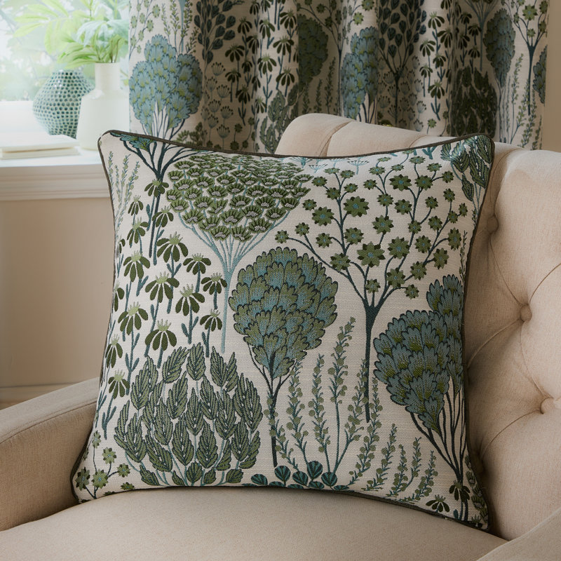 Floral Green Square Cushion, Pillow Cover Only - No Insert